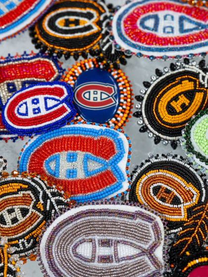 Beaded Canadiens pins created for National Day for Truth and Reconciliation